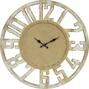 24 Inch Wooden Farmhouse Wall Clock Battery Operated, Silent Large with Rope Accents Rustic Home Decor Non-Ticking Quartz Movement Easy to Read Clock for Living Room, Kitchen, or Bedroom