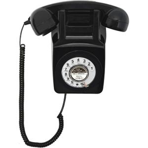 Retro Landline Telephone, Artisam Vintage Rotary Dial Phone, Antique Wall Telephone Set, Classic Old Fashion Wall Mount Phone with Redial for Home/Office/Hotel/School (Black)