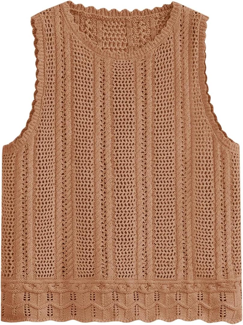 Fisoew Crochet Tops for Women 2026 Spring Summer Sleeveless Sweater Tank Fashion Beach Resort Wear Vacation Cover Ups Clothes (S)