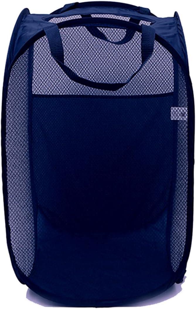 LEFV Laundry Basket Deluxe Pop Up Mesh Hamper Clothes Sorter Folding Storage Tote Bag Case Open Bin - Multi Use for Toys Dirty Tidy Clothes Socks Underwear Bra Lingerie (Dark Blue)