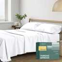 THREAD SPREAD 100% Organic Cotton Sheets Queen Size - 4 PC Organic Cotton Queen Size Percale Weave Sheet Set, Soft, Cooling, Crisp & Breathable, 16" Deep Pocket Hotel Quality Bedding Set - White