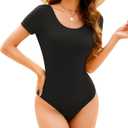 Jolefille Tummy Control Swimsuits for Women Ribbed One Piece Bathing Suit Full Coverage Retro Short Sleeve Black Swim Suit (Small)
