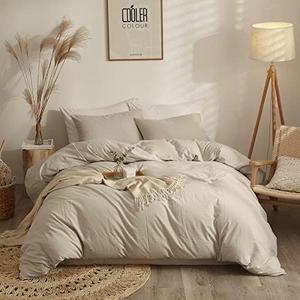 AMWAN Modern Style Beige Duvet Cover King Size Boho Comforter Cover 100% Washed Cotton Bedding Set Soft Cotton Bedding Cover Luxury Light Tan Duvet Cover with Zipper Closure