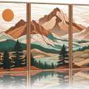 Tinonedraw Mountain Framed Canvas Wall Art Set of 3, Sunrise Forest Woodland Landscape Art Prints, Boho Coloful Ridge Scenery Wall Decor, Wood Pine Wilderness Art Paintings for Living Room Bedroom, Office 16"x24"