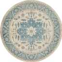 Unique Loom Salzburg Collection Classic Traditional Design Oriental Inspired Border Area Rug, 6 ft 9 in Round, Beige/Blue