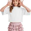 Girls Short Sleeve Sweater Kids Summer Oversized Cropped Sweaters Casual Crewneck Lightweight Knit Tops 5-14Y (11-12 Years, White)