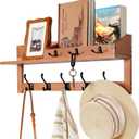 Coat Rack Wall Mount with Shelf, 26IN Wooden Coat Hanger Hooks Wall Mount with 8 Metal Hooks, Hanging Shelf with Hooks, Wood ([26 IN] B)