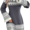 ZAFUL Sweater Dresses for Women 2025 Fall V Neck Long Sleeve Knit Color Block Fair Isle Pullover Sweaters Mini Dress S