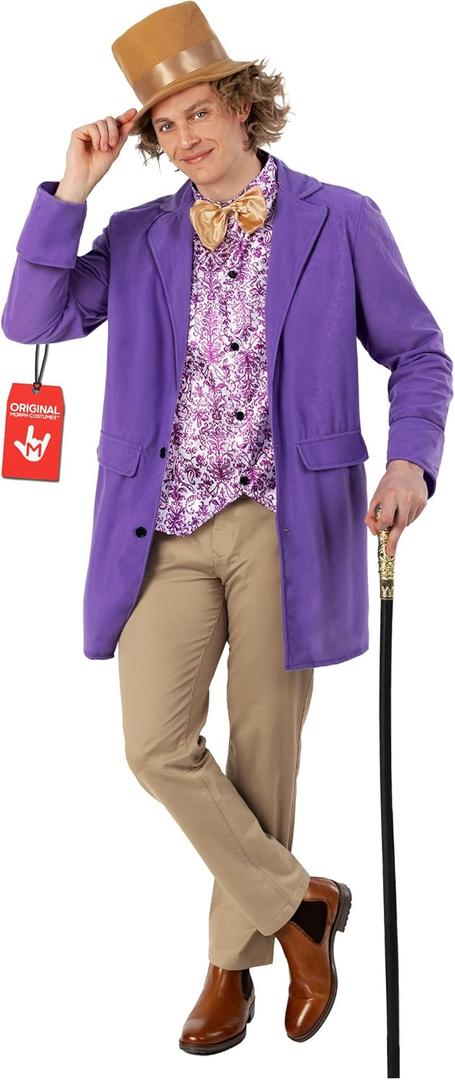 fun shack Mens Chocolate Factory Costume, Mens Chocolate Factory Owner Costume, Book Character Costumes For Adults (Medium, Purple)