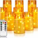 Homemory 9 Pcs Flameless Candles with Embedded Star String Fairy Lights, Battery Operated Candles, LED Candle, Fake Candles with Remote Control and Timer (Gold)
