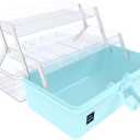 13 inches Craft Organizers and Storage Box, 3-Layers Multifunctional Plastic Sewing Organizing Box with Handle, for Medicine, Art Supply, Makeup, Hair Accessories, Organizer Bins (Blue)