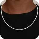 925 Sterling Silver Diamond Cut 3mm 4mm 5mm Rope Chain Exquisite Silver Chain Men's Necklace Ideal Gift for Men Fathers and Boyfriends, Size: 20 Inches