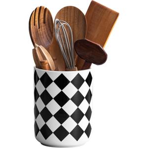 Kitchen Utensil Holder for Countertop 6.4" Ceramic Utensil Holder Deep and StableKitchen Utensil OrganizerModern Checkered Utensil Holder for Decor