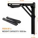 Wallmaster 24inch Folding Shelf Brackets Garage Heavy Duty Steel Max Load 500lb Floating Wall Mounted Collapsible Shelf Bracket Space Saving (Pack of 4, No Board)