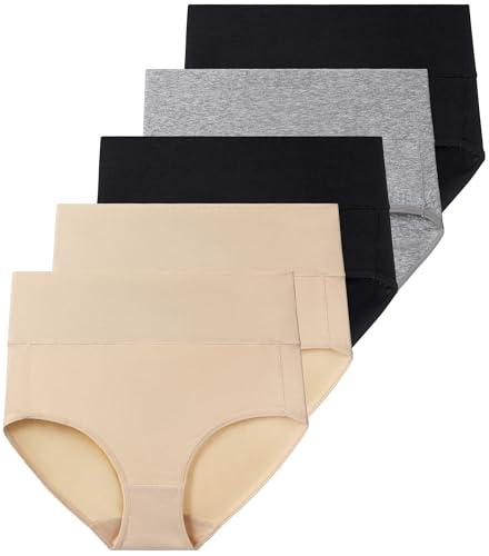 QOVOQ Women's High Waist Cotton Underwear Stretch Briefs Soft Comfy Ladies Panties Multipack Size 3XL