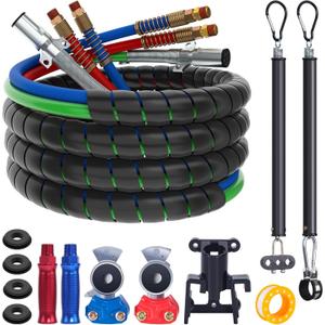 CheeMuii 15FT Semi Truck Air Line Kit with Gladhand Holder and Springs Kit Red & Blue Air Brake Hoses and 7 Way Trailer Cord 3-in-1 Air Lines Set for Semi Truck Trailer Tractor