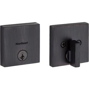 Kwikset Downtown Deadbolt Lock, Venetian Bronze Square Exterior Keyed Front Entry Door, Pick Resistant SmartKey Rekey Security, Single Cylinder Dead Bolt, with Microban Protection (0.5" x 2.63" x 2.63")