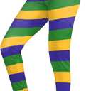 Women's Mardi Gras Carnival Striped Leggings Bold Colorful High Waist Tights Festival Pants Stripeds L (Green, L)