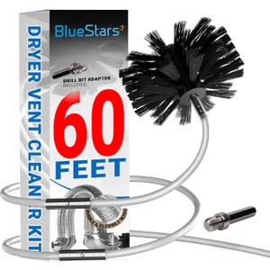 BlueStars 60-Feet Dryer Vent Cleaner Kit with Drill Attachment  Flexible Lint Remover Brush, Extends Up to 60 ft, Works with or Without Power Drill