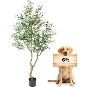 Artificial Olive Tree 6FT Tall Olive Tree Indoor Floor Plant with 1877 Leaves Lush Large Artificial Plant Faux Olive Plant for Corner Bedroom Livingroom Patio Office