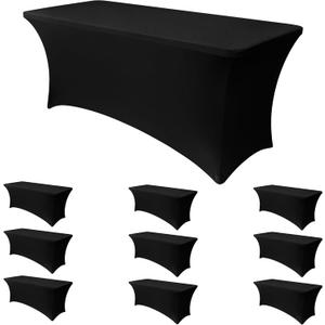 Obstal 10 Pack Stretch Spandex Table Covers for 6 Foot Tables - 6 FT Universal Rectangular Fitted Tablecloth Protector for Wedding, Banquet, Party (Black, 72 Length x 30 Width x 30 Height Inches)