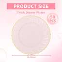 YOUBET 50 Pack Pink Scalloped Plastic Plates - 10.25 Inch Pink Disposable Plates - High End Elegant Vintage Dinner Plate for Party & Weeding & Birthday Mothers Day