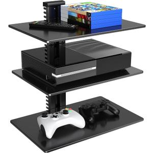 PERLESMITH Floating Wall Mounted Shelf AV Mount Shelf - Holds up to 16.5lbs - DVD DVR Component Shelf with Strengthened Tempered Glass - Perfect for DVD Players, TV Box and Cable Box, PSDSK3