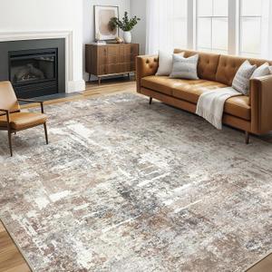 LOONGRUG 5x8 Area Rug Living Room: Machine Washable Large Abstract Soft Rugs Stain Resistant Indoor Floor Non Slip Accent Carpet for Bedroom Nursery Playroom Office Dining Room Dorm Home House- Brown