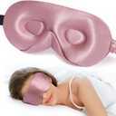 LitBear 100% 22 Momme Mulberry Silk Sleep Mask - 3D Contoured Eye Mask for Men Women, Soft Breathable Sleeping Mask with Adjustable Strap, Perfect Blocks Light for Sleeping (Bean Pink)