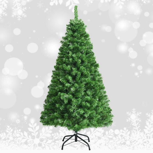 Tangkula Pre-lit Artificial Christmas Tree, Multi-Colored Fiber Optic Spruce Tree Artificial Xmas Tree