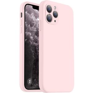Vooii Compatible with iPhone 11 Pro Max Case, Upgraded Liquid Silicone with [Flat Edges] [Camera Protection] [Soft Anti-Scratch Microfiber Lining] Phone Case for iPhone 11 Pro Max - Chalk Pink