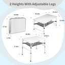 Medium Folding Table,2 Adjustable Height Foldable Table,3Ft Portable Camping Table,Outdoor Folding Table with Net MeshFolding Beach Table,White Metal Folding Table for Patio BBQ Backpacking, M[35"*24"*28"]