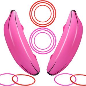 Leitee 8 Pcs Inflatable Banana Ring Toss Adult Include 2 Pieces 26" Banana with 6 Pieces Plastic Toss Rings for Bridal Shower Decorations for Engagement Adult Party Swimming Pool (Pink)