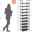 LANTEFUL 10 Tiers Tall Shoe Rack 20-25 Pairs Boots Organizer Storage Sturdy Narrow Shoe Shelf for Entryway, Closets with Hooks, Black
