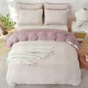 Purple Comforter Queen Set Striped 100% Soft Washed Microfiber Jacquard 3 Pieces Striped Bedding Sets Purple White Comforter Queen for All Seasons and 2 Pillowcases Comfort Breathable