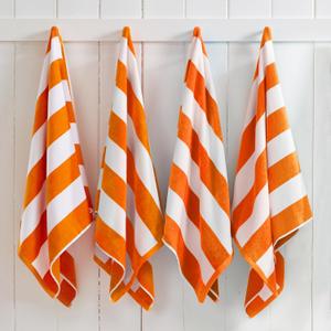 Great Bay Home 100% Cotton Velour 4 Pack Beach Towels 30" x 60" - Orange Cabana Stripe Pool Towels - Quick Dry, Large Swim Towels