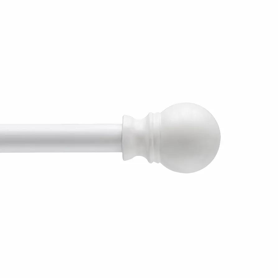 Kenney KN55250 Davenport Ball End Petite Café Decorative Window Curtain Rod, 28-48" Adjustable Length, White Finish, 1/2" Diameter Steel Tube