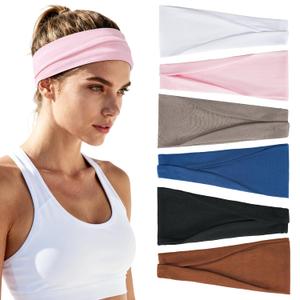 Headbands for Women Non-Slip Elastic Hair Bands, 6 Pack Stretchy Soft Cloth Sweat Band, Fabric Workout Headband, Fashion Head Bands for Yoga Running Sports