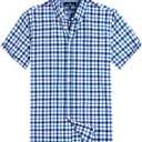 Alimens & Gentle Mens Plaid Short Sleeve Button Down Shirts Cotton Regular Fit Casual Gingham Shirts (4X-Large, Blue Navy Check)