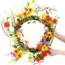 24 Inch Spring Branch Wreath with Mixed Morning Glory Flowers Trumpet Blossom Floral Wreath Silk Morning Glory Flower Hanging Wreath with Vine for Front Door Wedding Window Wall Summer Home Decoration