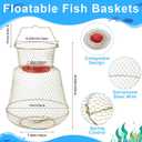 Hollowfly 2 Pcs Steel Wire Fish Basket and Fishing Landing Net with Extension Aluminum Telescoping Pole Includes 1 Portable Fishing Net with Handle 1 Collapsible Wire Fishing Basket for Women Men