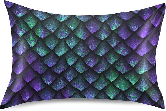 Dragon Scales Texture Satin Pillowcase for Hair and Skin Silk Pillowcase - Satin Pillow Covers with Envelope Closure 2 PCs 16x16