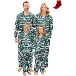PATPAT Family Christmas Pajamas Matching Sets, Button-Down Pjs Includes Buffalo Plaid Socks Cozy Pajamas for Family XL
