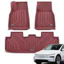 YHTAUTO Floor Mats Compatible with Tesla Model Y Juniper 2025 2026 (5-Seat), TPE Floor Liners All Weather Custom Fit, 1st & 2nd Row, Set of 3, Red