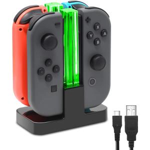 FastSnail Charging Dock Compatible with Nintendo Switch for Joy Con & OLED Model Controller with Lamppost LED Indication, Charger Stand Station with Charging Cable (6.2/7.0 inch, Black)