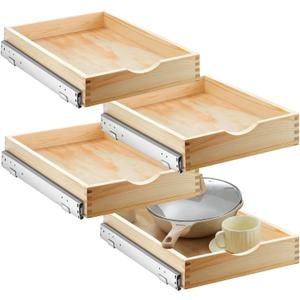 Sintuff 4 Set Wooden Pull out Tray Cabinet Organizer Soft Close Roll out Shelves for Kitchen Cabinets Fully Assembled Slide Pantry Shelves(15'' X 21'')