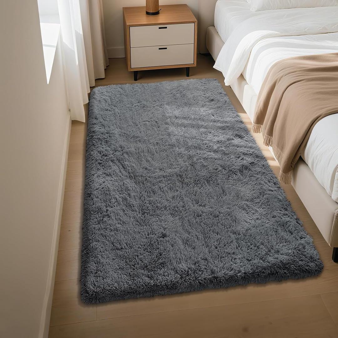 Fluffy Rug Shaggy Area Rug, Dark Gray 3x5 Area Rugs for Bedroom, Small Bedside Rug, Soft Fluffy Shaggy Entryway Throw Rugs for Living Room Bedroom Kids Room Home Decor