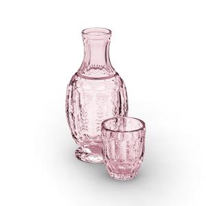 33.8 Oz Carafe Set with Glass Tumbler, Vintage Bedside Glassware for Water or Juice - Unique Antique Pitcher - Beautifully Etched Carafe & Tumbler Duo for Home Decor & Gifting (Pink)