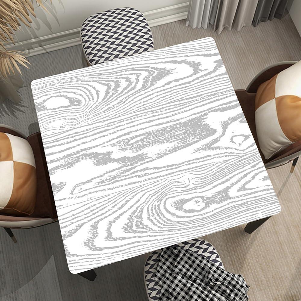 White Wood Texture Background Square Outdoor Fitted Tablecloth, Easy to Wipe Waterproof with Elastic Edge Table Cover, for Weddings, Banquets, Suit for 24"x24" Square Table, Style 454
