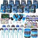 124Pcs Video Game Party Favors Gamer Birthday Supplies - Controller Straw Paper Bag Stamper Bracelet Glow Sticker Keychain Vinyl Sticker Pinata Filler Goodie Stuffer Boy Kids Game On Gaming Decor